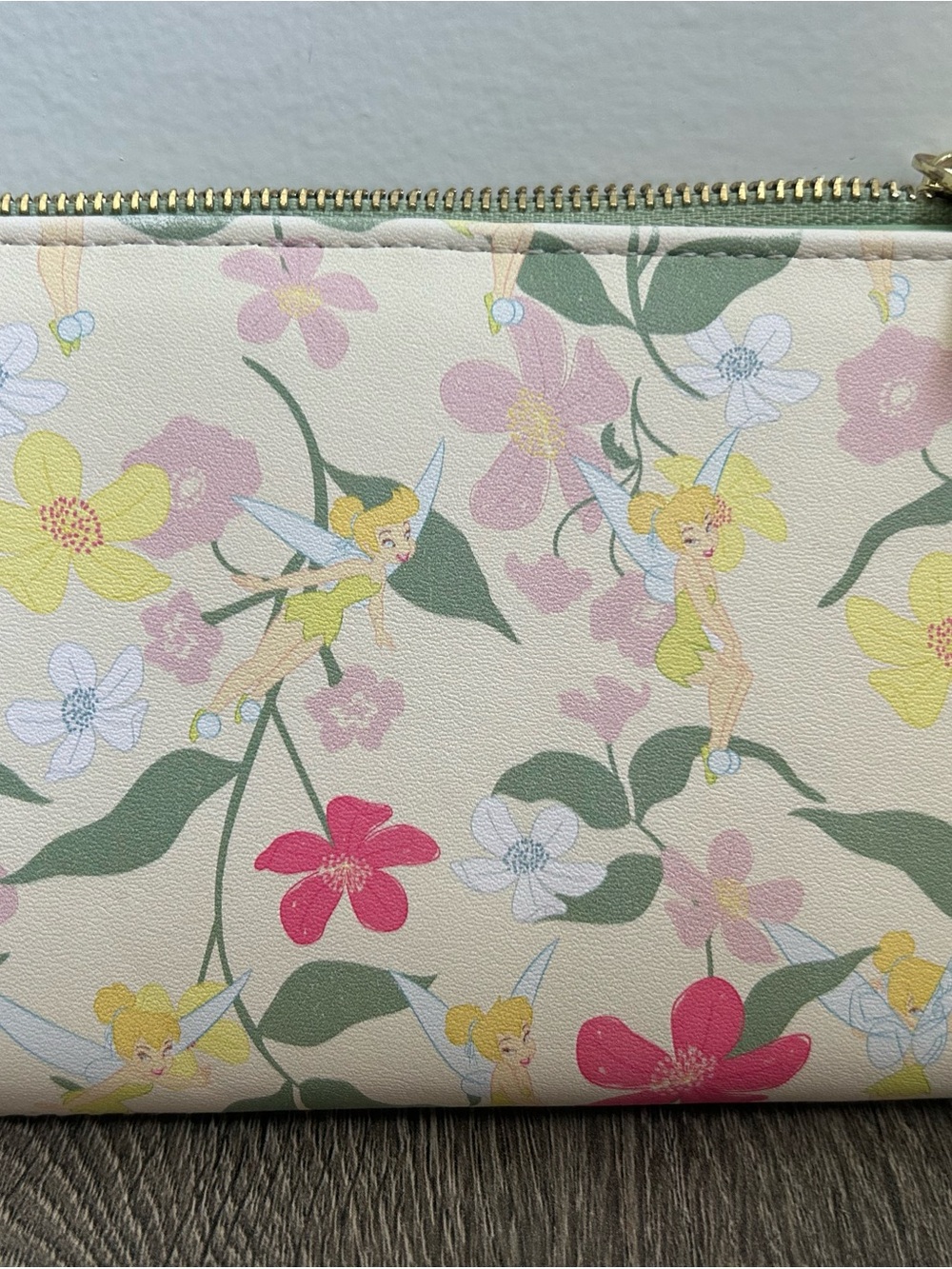 Loungefly Disney Tinker Bell Floral Zip Wallet in Cream, Pink, Green, Yellow - Picture 3 of 9